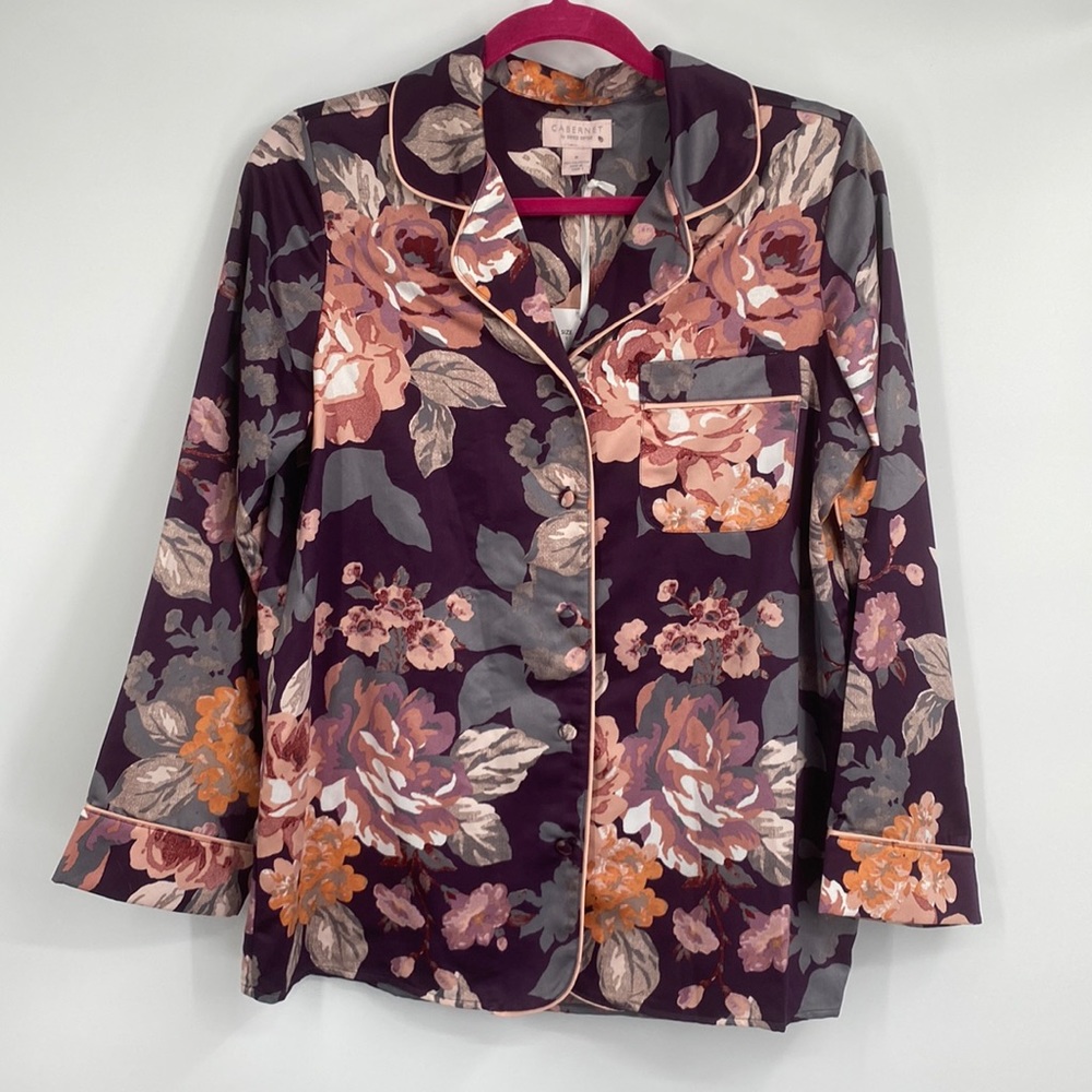 Cabernet by Sleep Sense Vintage Floral Print Button Up Long Sleeve Pajama Top